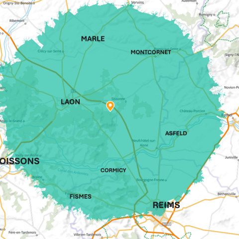 Carte de la zone d'intervention Aisne et Marne